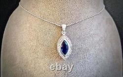 14K White Gold Plated Marquise Cut Lab-Created Sapphire Women Box Chain Pendant