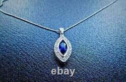 14K White Gold Plated Marquise Cut Lab-Created Sapphire Women Box Chain Pendant