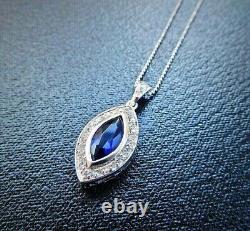 14K White Gold Plated Marquise Cut Lab-Created Sapphire Women Box Chain Pendant