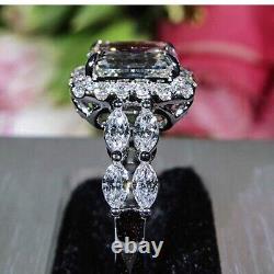 14K White Gold Plated Moissanite Halo Engagement Ring 2.50 Ct Emerald Cut