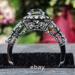 14K White Gold Plated Moissanite Halo Engagement Ring 2.50 Ct Emerald Cut