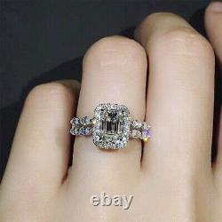 14K White Gold Plated Moissanite Halo Engagement Ring 2.50 Ct Emerald Cut