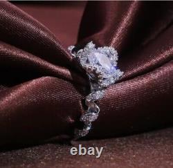 14K White Gold Plated Silver 2Ct Round Cut Real Moissanite Halo Wedding Ring