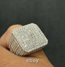 14K White Gold Plated Silver 3Ct Round Good Cut Moissanite Cluster Men's Ring