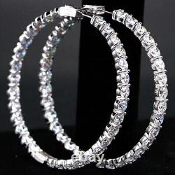 14K White Gold Plated Silver 4Ct Round Cut Moissanite Inside Out Hoop Earrings