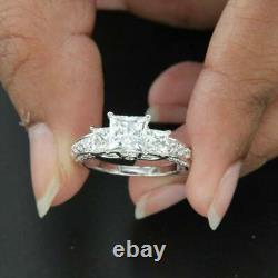 14K White Gold Plated Simulated 2.30Ct Princess Diamond Engagement Wedding Ring