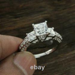 14K White Gold Plated Simulated 2.30Ct Princess Diamond Engagement Wedding Ring