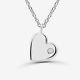 14k White Gold Plated Solid Metal & White Diamond Heart Pendant 18 Silver Chain