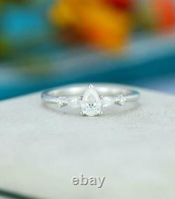 14K White Gold Plated Solitaire Engagement Ring 0.50 Carat Pear White Moissanite