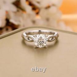 14K White Gold Plated Solitaire Engagement Ring 1.00 Ct Round White Moissanite