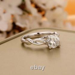 14K White Gold Plated Solitaire Engagement Ring 1.00 Ct Round White Moissanite