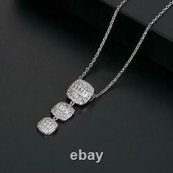 14K White gold Plated Round Diamond Pendants Necklace For Women And Girls