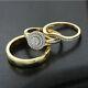 14k Yellow Gold Over His & Hers Diamond Trio Set Bridal Engagement Wedding Ring