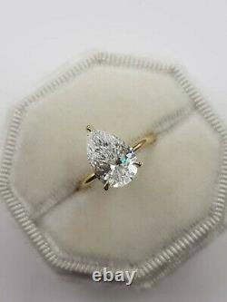 14K Yellow Gold Plated 1.50 Ct Pear Cut Moissanite Hidden Halo Engagement Ring