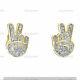 14k Yellow Gold Plated 1 Ct Pave Moissanite Peace Sign Studs 13mm Frame Earrings