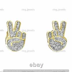 14K Yellow Gold Plated 1 CT Pave Moissanite Peace Sign Studs 13mm Frame Earrings