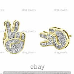 14K Yellow Gold Plated 1 CT Pave Moissanite Peace Sign Studs 13mm Frame Earrings