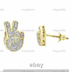 14K Yellow Gold Plated 1 CT Pave Moissanite Peace Sign Studs 13mm Frame Earrings