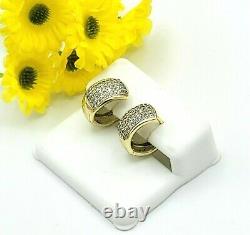 14K Yellow Gold Plated 1Ct Round Cut Diamond Micro Pave Simulated Hoop Earrings
