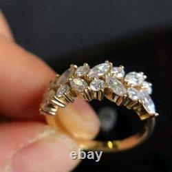 14K Yellow Gold Plated 2Ct Marquise Simulated Diamond Cluster Wedding Band Ring