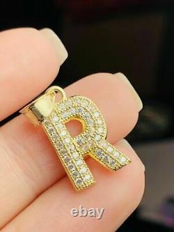 14K Yellow Gold Plated 2Ct Round Cut Moissanite Letter Initial R Pendant Charm