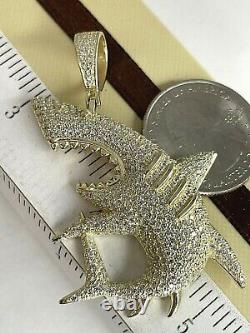 14K Yellow Gold Plated 2Ct Round Good Cut Real Moissanite Shark Charm Pendant