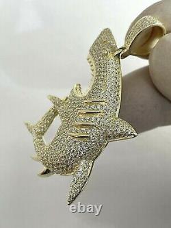 14K Yellow Gold Plated 2Ct Round Good Cut Real Moissanite Shark Charm Pendant