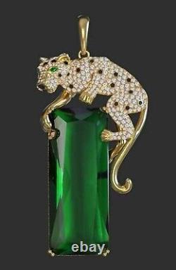 14K Yellow Gold Plated 3.50Ct Emerald Lab Created Green Emerald Panthers Pendant
