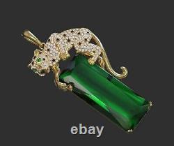 14K Yellow Gold Plated 3.50Ct Emerald Lab Created Green Emerald Panthers Pendant