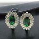 14k Yellow Gold Plated 3.50ct Oval Cut Lab Created Emerald Clip On Stud Earrings