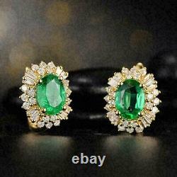14K Yellow Gold Plated 3.50Ct Oval Cut Lab Created Emerald Clip On Stud Earrings
