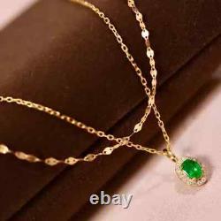 14K Yellow Gold Plated 3Ct Oval Cut Natural Green Emerald Pendant Necklace