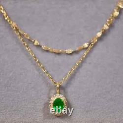 14K Yellow Gold Plated 3Ct Oval Cut Natural Green Emerald Pendant Necklace