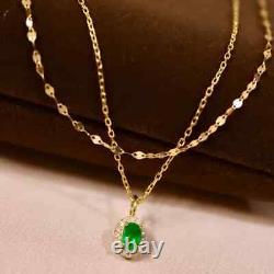 14K Yellow Gold Plated 3Ct Oval Cut Natural Green Emerald Pendant Necklace