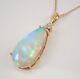 14k Yellow Gold Plated 3ct Pear Cut Natural Fire Opal Teardrop Necklace Pendant