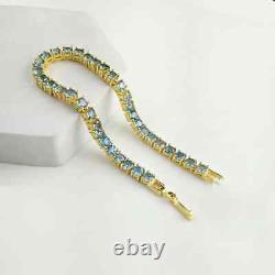 14K Yellow Gold Plated 8Ct Round Cut Lab-Created Blue Topaz Tennis Bracelet 7.5