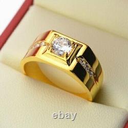 14K Yellow Gold Plated Men's Solitaire Real Moissanite Engagement Ring Band 1. Ct