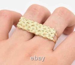 14K Yellow Gold Plated Nugget Rectangular Two Finger Ring in Men's