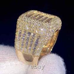 14K Yellow Gold Plated Real Moissanite 3.60CT Baguette Cut Men's Pinky Ring