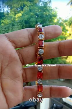 14K Yellow Gold Plated Silver 8Ct Red Garnet Simulated Diamond Tennis Bracelet