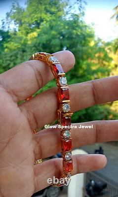 14K Yellow Gold Plated Silver 8Ct Red Garnet Simulated Diamond Tennis Bracelet