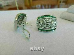 14K Yellow Gold Plated Silver Emerald Cut Stud Earrings 3Ct Lab Created Emerald