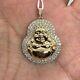14k Yellow Gold Plated Silver Real Moissanite 2ct Round Laughing Buddha Pendant