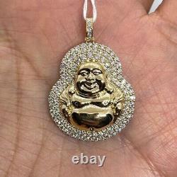 14K Yellow Gold Plated Silver Real Moissanite 2Ct Round Laughing Buddha Pendant