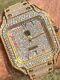 14k Gold Plated & Stainless Steel Watch Real Mens Iced Cz Hip Hop Arabic Dial