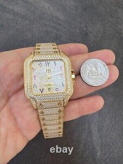 14k Gold Plated & Stainless Steel Watch Real Mens Iced CZ Hip Hop Arabic Dial