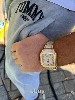 14k Gold Plated & Stainless Steel Watch Real Mens Iced CZ Hip Hop Arabic Dial