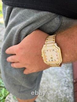 14k Gold Plated & Stainless Steel Watch Real Mens Iced CZ Hip Hop Arabic Dial