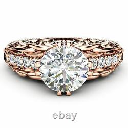 14k Rose Gold Plated 1.2CT Simulated Diamond Vintage Art Nouveau Engagement Ring
