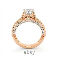 14k Rose Gold Plated 2.00 Ct Cushion Cut Diamond Unique Engagement Ring